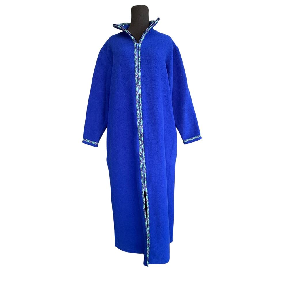 Vtg 90s Orvis fleece robe - House Coat blue Long Thick  Full Zip USA Made Sz M